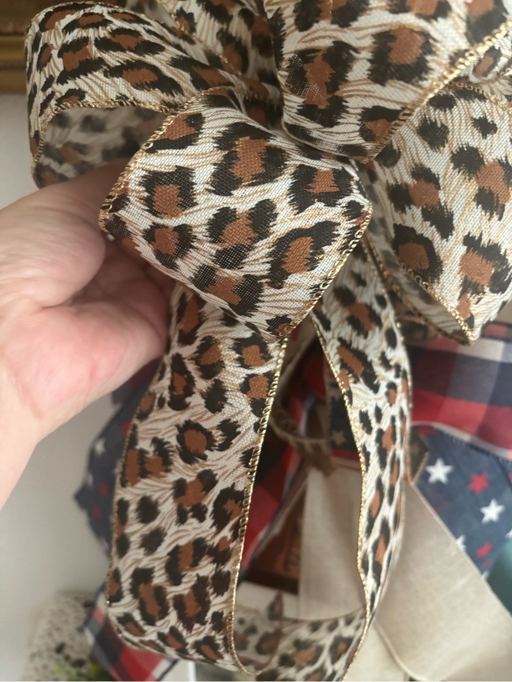 Leopard Print Handmade Wired Bow - Brown Black Gold Trim Custom Bow Final Sale - Picture 2 of 5